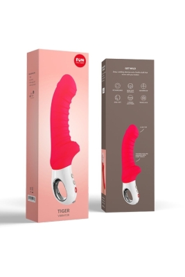 Вибратор "Fun Factory Tiger G5" малиновый, силикон, рельефный, с клиторальным стимулятором, перезаря Интим Хаус