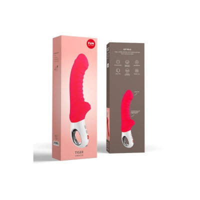 Вибратор "Fun Factory Tiger G5" малиновый, силикон, рельефный, с клиторальным стимулятором, перезаря Интим Хаус