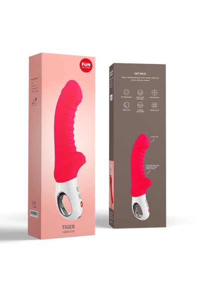 Вибратор "Fun Factory Tiger G5" малиновый, силикон, рельефный, с клиторальным стимулятором, перезаря - Фотография №1