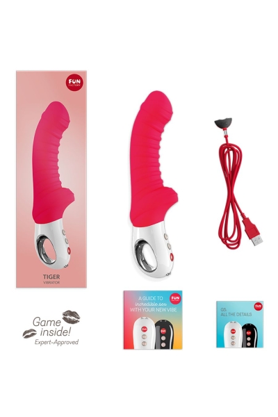Вибратор "Fun Factory Tiger G5" малиновый, силикон, рельефный, с клиторальным стимулятором, перезаря - Фотография №2