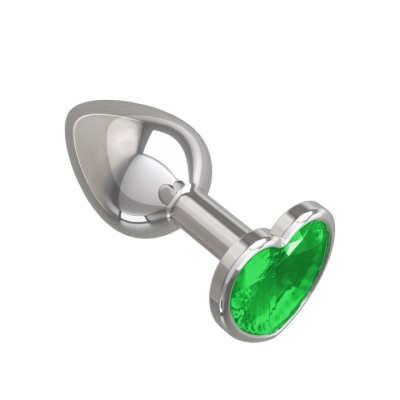 Металлическая пробка Сердце со светло-зеленым хризолитовым стразом "Ювелир" Интим Хаус