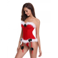 Корсет снегурочки красный бархатный с белой опушкой и черным бантом 46 - Фотография №7