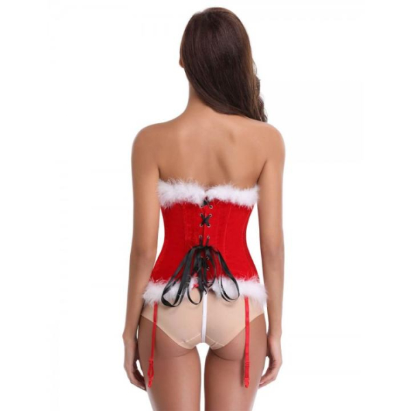 Корсет снегурочки красный бархатный с белой опушкой и черным бантом 46 - Фотография №6