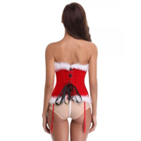 Корсет снегурочки красный бархатный с белой опушкой и черным бантом 46 - Фотография №6