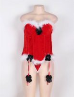 Корсет снегурочки красный бархатный с белой опушкой и черным бантом 46 - Фотография №5