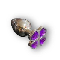 Металлическая пробка с фиолетовым стразом в виде клевера "Ювелир" Интим Хаус