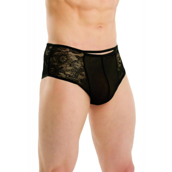 Трусики мужские черные кружевные с тремя лентами на попе "FlirtOn" - Фотография №7