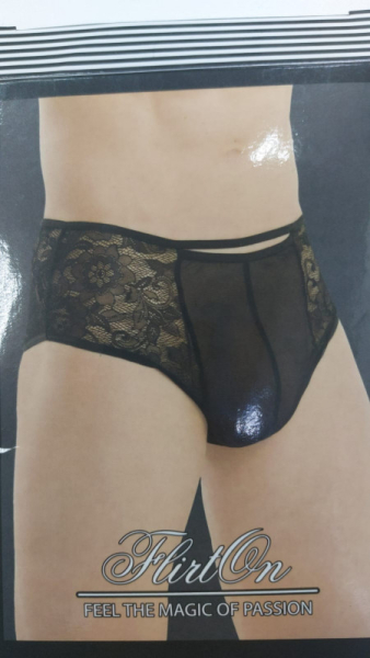 Трусики мужские черные кружевные с тремя лентами на попе "FlirtOn" - Фотография №4