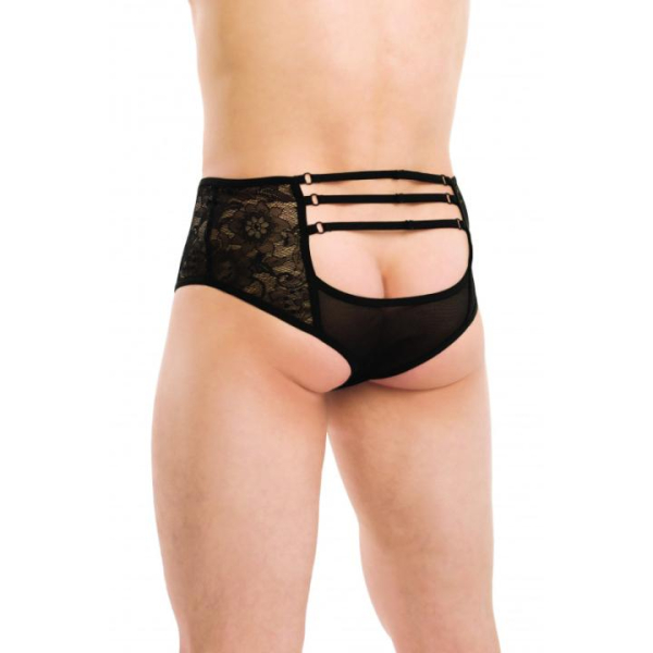 Трусики мужские черные кружевные с тремя лентами на попе "FlirtOn" - Фотография №1