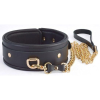 Ошейник "Sita black" двуслойный с золотым поводком Интим Хаус