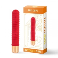 Вибратор "The cups" красный тонкий с ребрами - Фотография №1