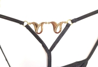 Стринги черные с металлическими цветами на пояснице L Интим Хаус