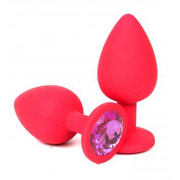 Пробка "Ювелир" красная силикон розовый кристалл S - Фотография №1