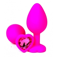 Неоново-розовая пробка с сочным розовым кристаллом "Ювелир" из силикона размер М Интим Хаус