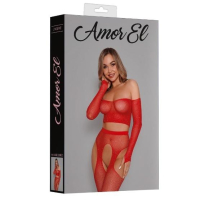 Комплект "Amor El" красный топ с колготками, мелкая сетка со стразами - Фотография №3