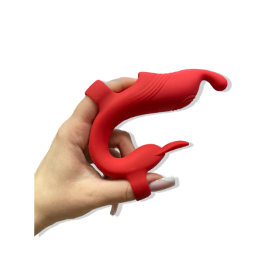 Силиконовый вибратор на пальчики с клиторальным стимулятором "Finger G spot" красный Интим Хаус