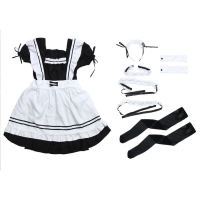 Костюм "Милая горничная" платье, фартук, подвязки на ноги, чулочки,манжеты, чокер и ободок р 44-46 - Фотография №4