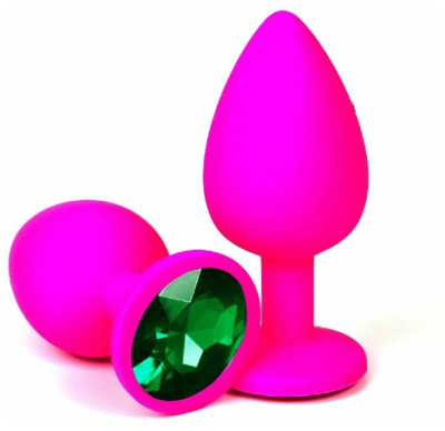 Пробка "Ювелир" силиконовая, розовая с зеленым кристаллом размер s Интим Хаус
