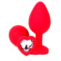 Пробка "Ювелир" силиконовая красная со светло-светло розовым кристаллом Интим Хаус