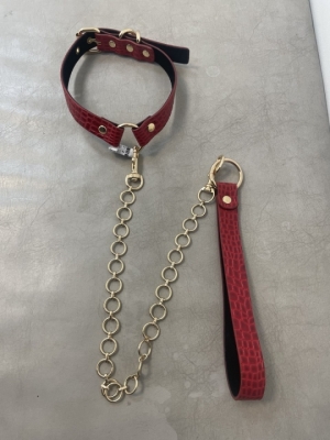 Ошейник красный с поводком Интим Хаус
