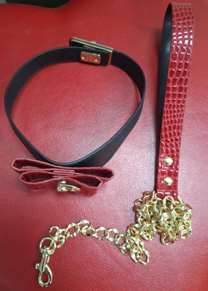 Ошейник с поводком черный с красным бантом - Фотография №6