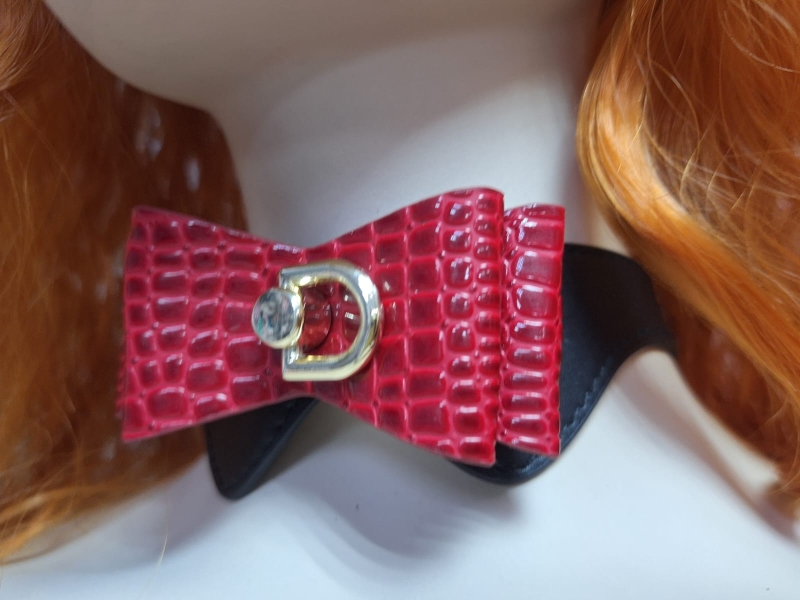 Ошейник с поводком черный с красным бантом - Фотография №3