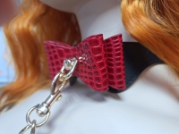 Ошейник с поводком черный с красным бантом - Фотография №1