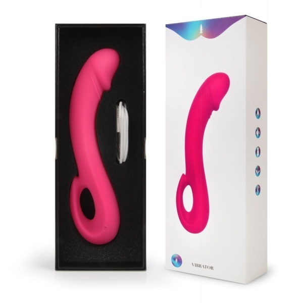 Вибратор "I-moon" розовый с загнутой головкой и ручкой кольцом - Фотография №2