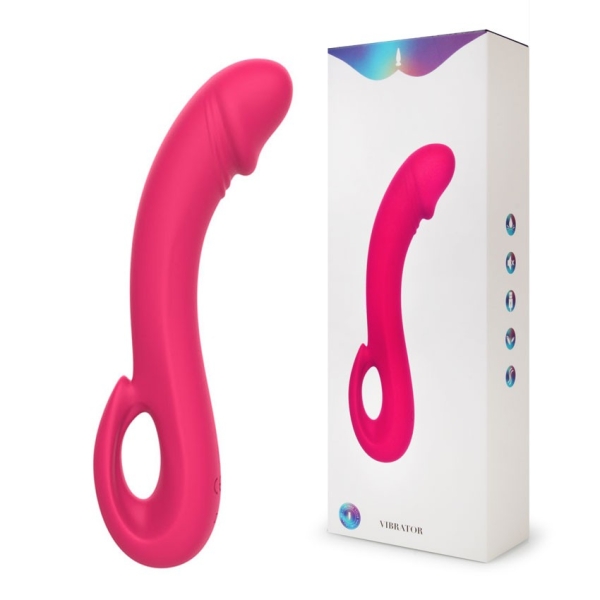 Вибратор "I-moon" розовый с загнутой головкой и ручкой кольцом - Фотография №5