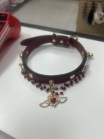 Ошейник красный узкий с бубенцами и красным украшением Интим Хаус