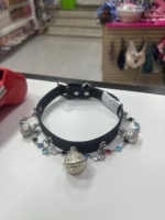 Ошейник черный узкий с круглыми серебристыми бубенцами Интим Хаус