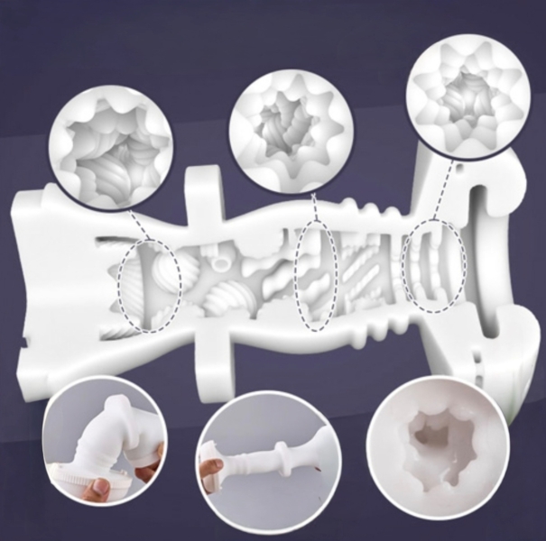 Мастурбатор автоматический фиолетовый корпус с поступательными движениями - Фотография №3
