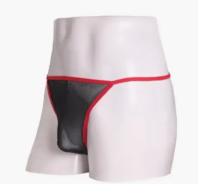 Трусики мужские стринги черные с красной каймой - Фотография №3