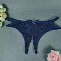 Трусики синие кружевные "Добрый вечер" с большим разрезом Интим Хаус