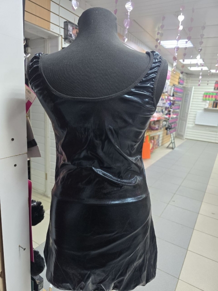 Платье виниловое короткое Bue-black с синим отливом - Фотография №3