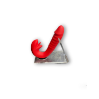 Вибратор красный изогнутый с клиторальным стимулятором тройным язычком - Фотография №2