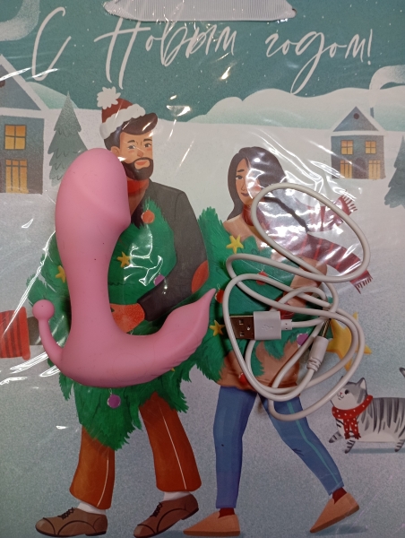 Вибратор розовый изогнутый с клиторальным стимулятором - Фотография №1