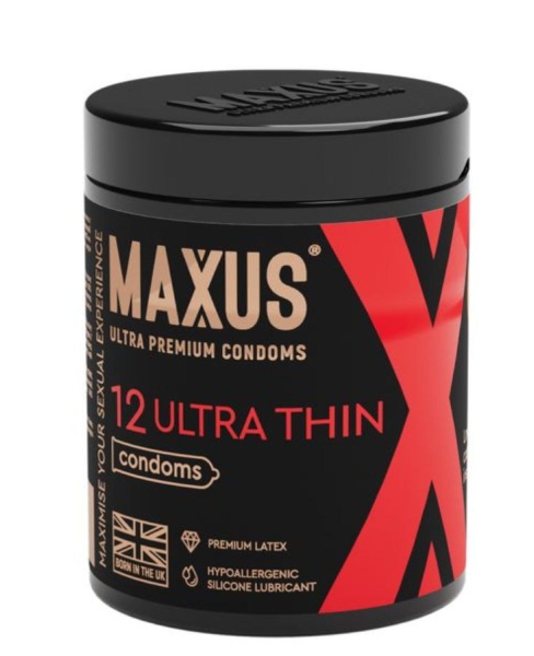Презервативы "Maxus" ультратонкие 12 шт в большой черной банке - Фотография №1