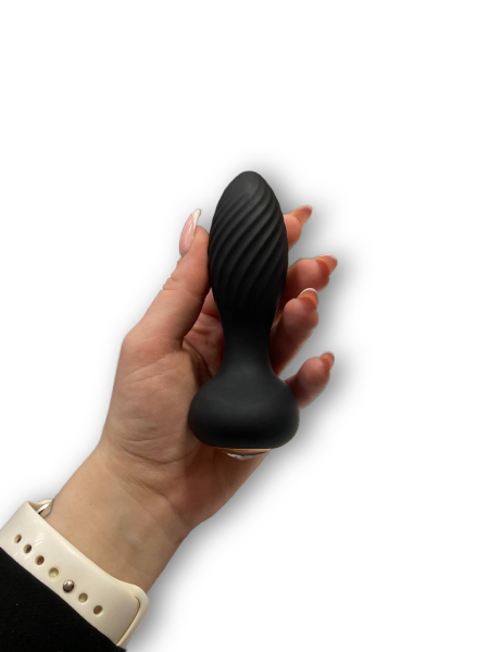 Пробка черная анальная с ребрышками и кристаллом - Фотография №3