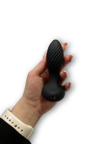 Пробка черная анальная с ребрышками и кристаллом - Фотография №4