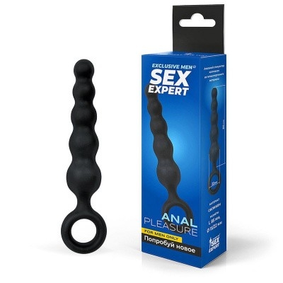 Тонюсенькая анальная Елочка "Sex Expert" черная на колечке - Фотография №1