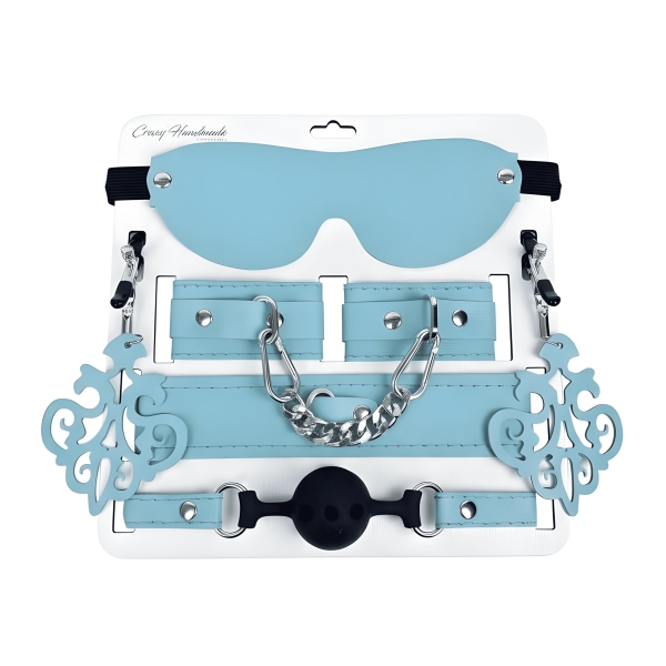 Набор "Crazy Handmade" цвет тиффани, маска, наручники, ошейник, кляп - Фотография №1