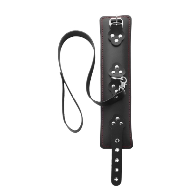 Ошейник "Crazy Handmade" черный с красной строчкой и поводком Интим Хаус