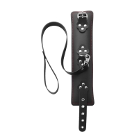 Ошейник "Crazy Handmade" черный с красной строчкой и поводком - Фотография №1