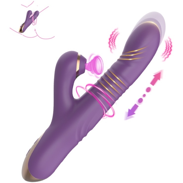Вибратор "Deep touch" фиолетовый с поступательными движениями и сосущим клиторальным стимулятором - Фотография №3