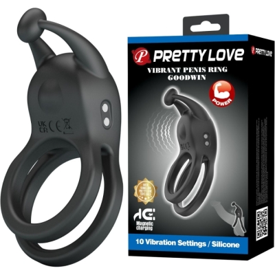 Кольцо "Pretty Love" черное с подхватом мошонки и клиторальным стимулятором Интим Хаус
