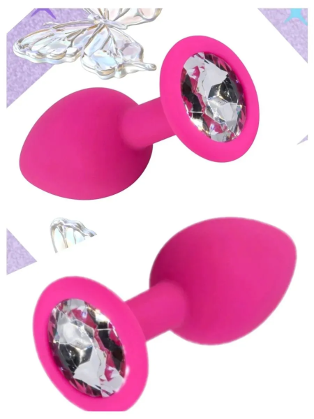Пробка розовая с прозрачным кристаллом, мини - Фотография №1