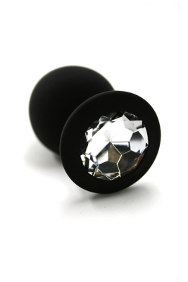 Пробка черная силикон с прозрачным кристаллом. мини Интим Хаус