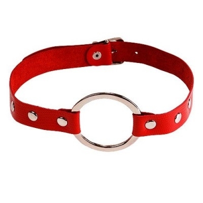 Кляп с крупным кольцо для минета на кожанных красных ремнях Интим Хаус