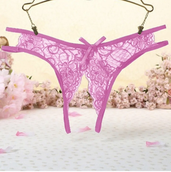 Трусики розовые кружевные с вырезом - Фотография №2